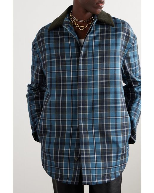 Loewe Blue Cotton Corduroy-Trimmed Checked Wool-Blend Padded Jacket