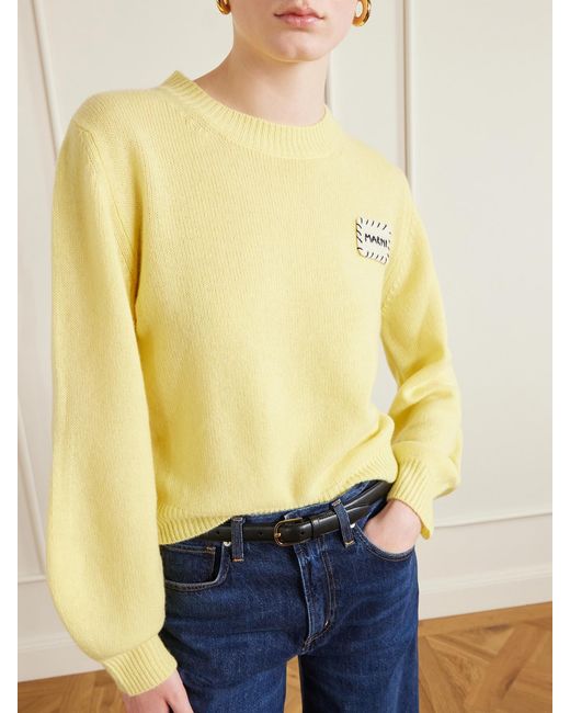 Marni Yellow Appliquéd Cashmere Sweater