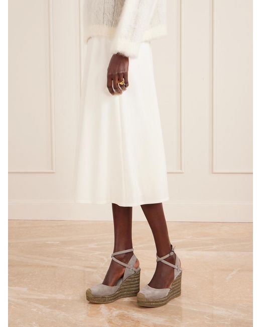 Brunello Cucinelli Natural Embellished Suede Platform Wedge Espadrille Sandals