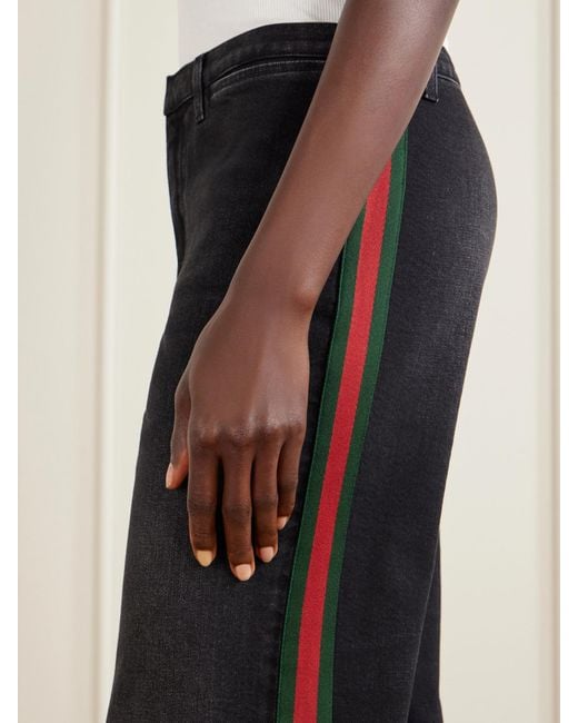 Gucci Black Low-Rise Webbing-Trimmed Straight-Leg Jeans