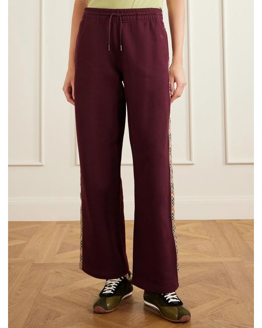 Burberry Red Jodie Checked Cotton-Jersey Straight-Leg Track Pants