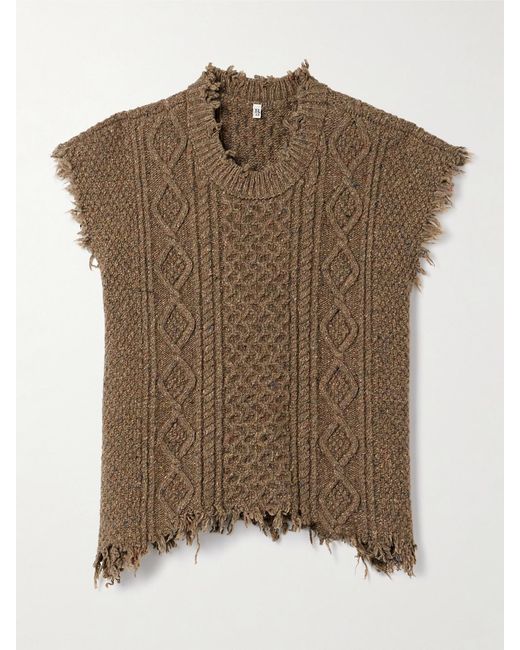 R13 Brown Boyfriend Frayed Cable-Knit Wool-Blend Vest