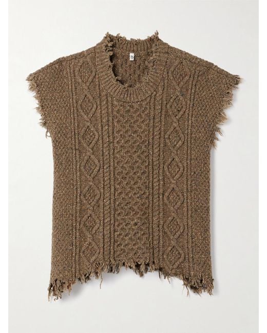 R13 Brown Boyfriend Frayed Cable-Knit Wool-Blend Vest