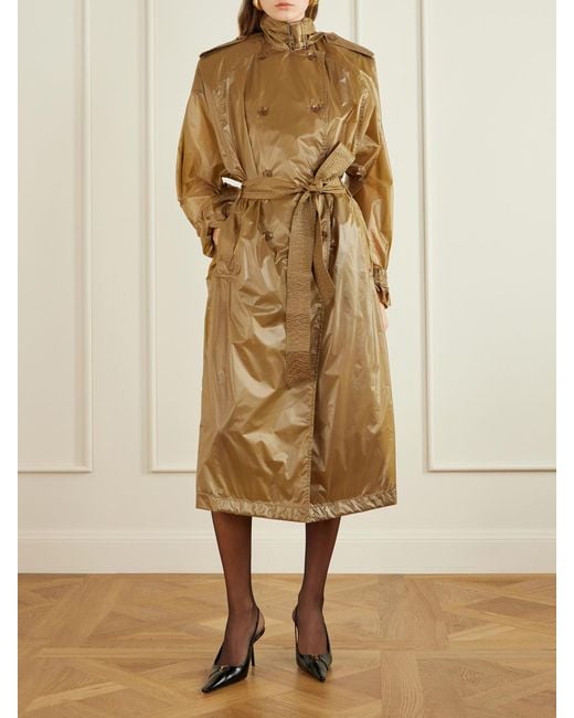 Saint Laurent Natural Double-Breasted Belted Shell Trench Coat