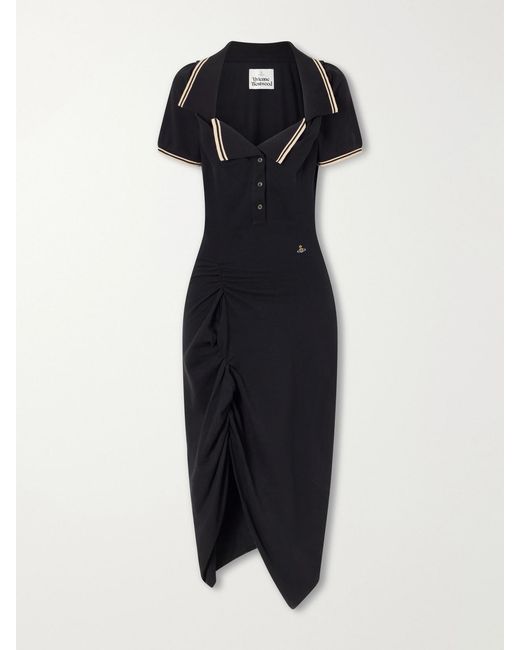 Vivienne Westwood Black Long Monday Pulling Ruched Cotton-Piquet Midi Dress
