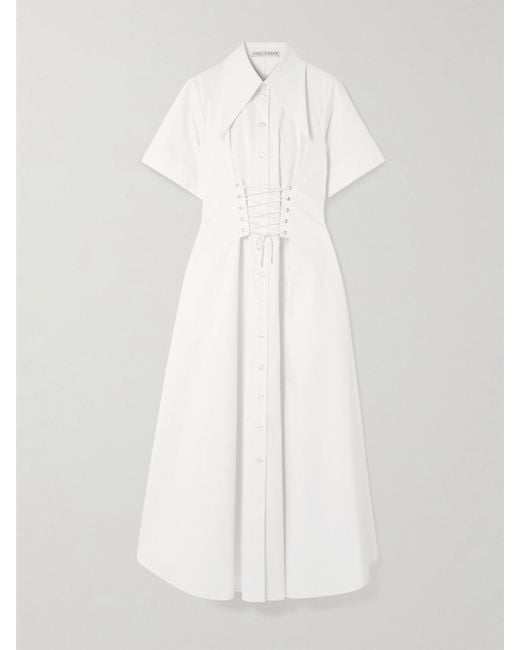 Tolu Coker White Lace-Up Stretch-Cotton Poplin Maxi Shirt Dress