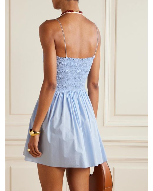 Matteau Blue Shirred Organic Cotton-Poplin Mini Dress