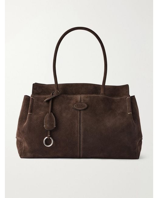 Tod's Brown Logo-Embossed Suede Tote