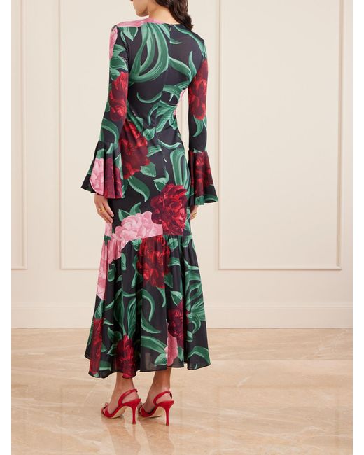 LaDoubleJ White Alba Floral-Print Stretch-Jersey Maxi Dress
