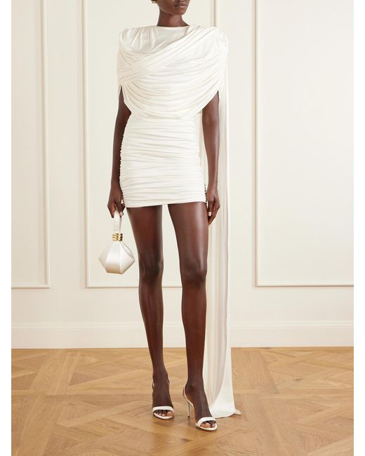 Ilkyaz Ozel White Khara Gathered Satin-Jersey Mini Dress