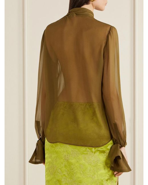 Saint Laurent Natural Crepe Mesh Silk Blouse