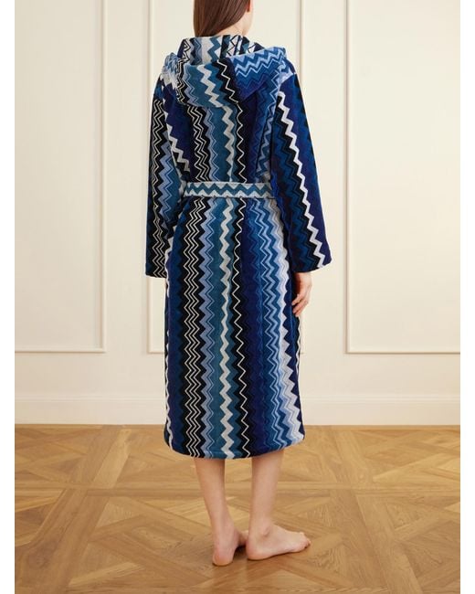 Missoni Blue Giacomo Striped Hooded Belted Cotton-Terry Robe