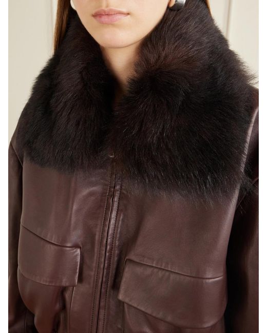Nour Hammour Brown Ellery Shearling-Trimmed Leather Jacket