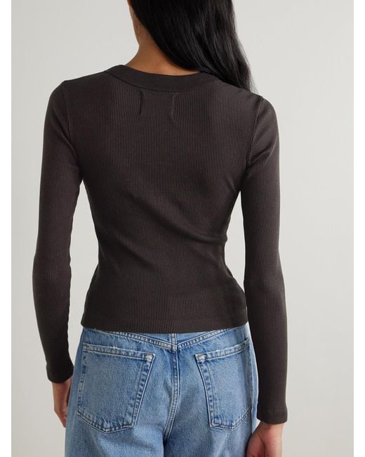 Citizens of Humanity Black Varra Ribbed Stretch Organic Cotton And Lyocell-Blend Henley Top