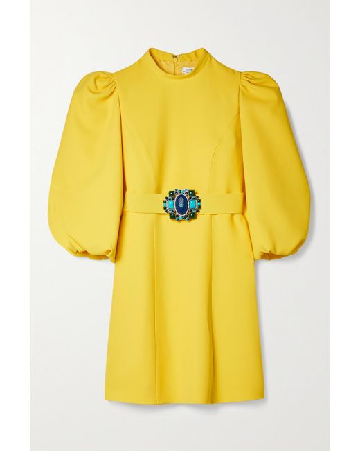 Andrew Gn Yellow Embellished Crepe Mini Dress