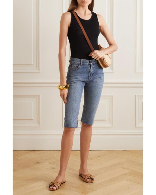 Saint Laurent Black Embroidered Ribbed Wool Tank