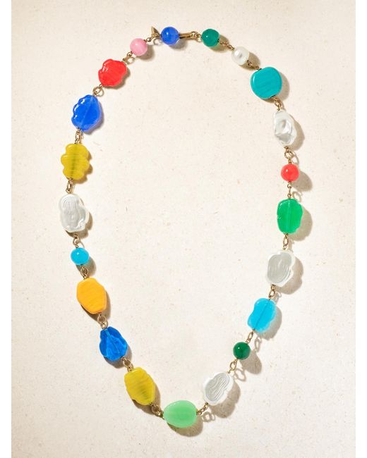 Susan Caplan Blue Chanel Vintage 1990S-Plated, Gripoix Glass And Pearl-Effect Beaded Necklace