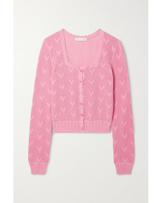 LoveShackFancy Venice Cropped Organic Cotton Cardigan in Pink | Lyst Canada