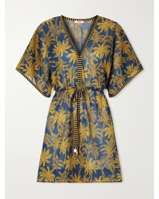 Eres Green Peninsule Embellished Printed Cotton-Voile Mini Dress