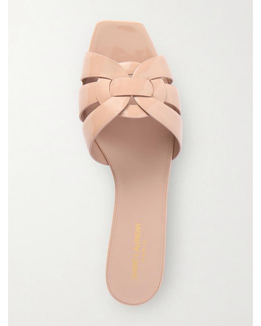Saint Laurent Natural Tribute Woven Patent-Leather Slides