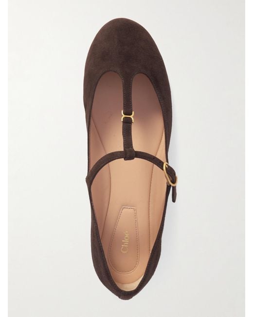 Chloé Brown Marcie Embellished Suede Ballet Flats