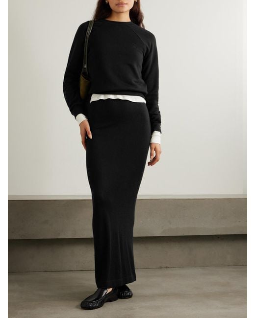 ÉTERNE Black Embroidered Cotton And Modal-Blend Jersey Sweatshirt