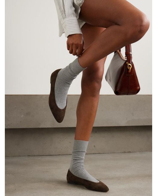 Aeyde White Ellie Suede Ballet Flats