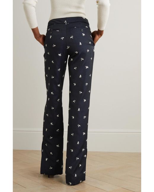 Erdem Blue Floral-Jacquard Straight-Leg Pants