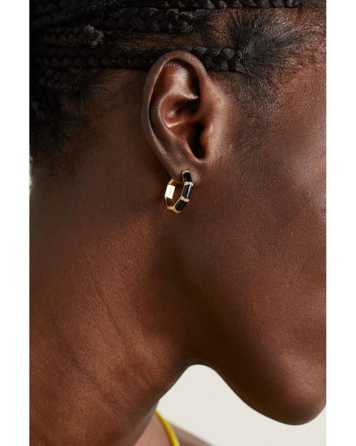 L'Atelier Nawbar Natural Bamboo 18-Karat, Onyx And Diamond Hoop Earrings