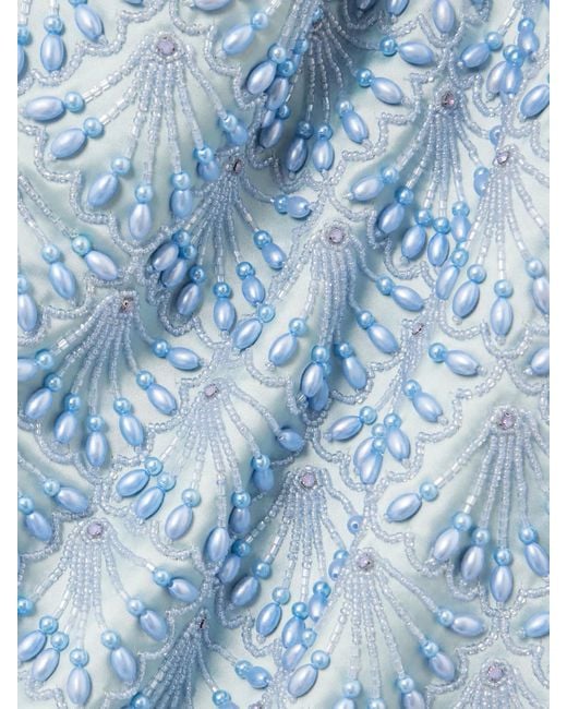 Clio Peppiatt Blue Ariel Strapless Scalloped Embellished Satin Gown