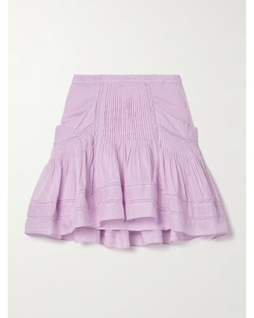 Isabel Marant Purple Giuliani Minirock Aus Baumwoll-Voile Mit Biesen Und Häkeleinsätzen