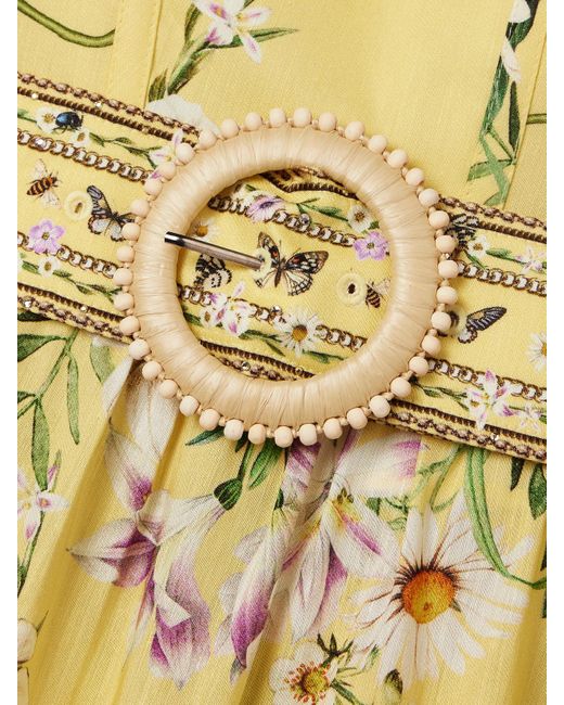 Camilla Yellow Off-The-Shoulder Gathered Floral-Print Linen And Silk-Blend Maxi Dress