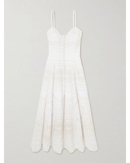 Charo Ruiz White Catta Scalloped Broderie Anglaise Cotton-Blend Midi Dress
