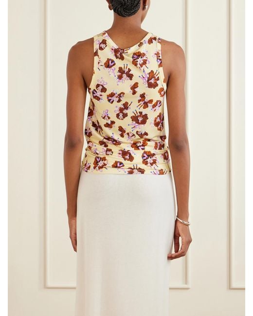 Rabanne Yellow Gathered Floral-Print Jersey Top