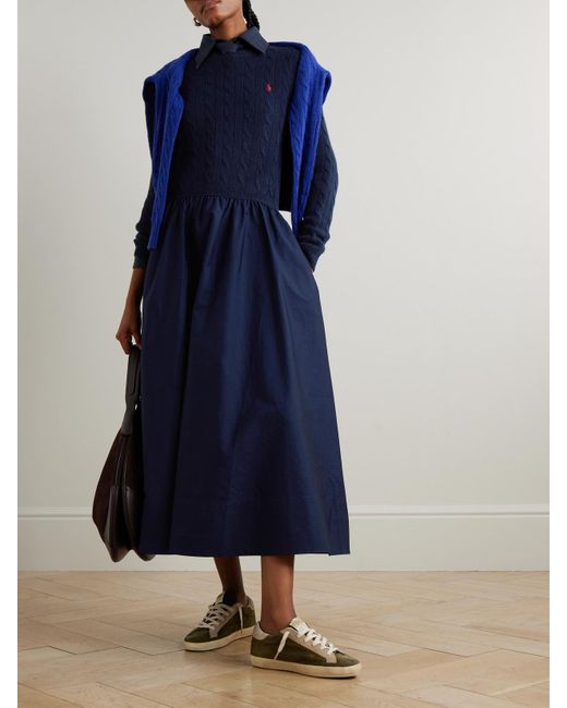 Polo Ralph Lauren Cotton And Wool-Blend Maxi Dress in Blue | Lyst