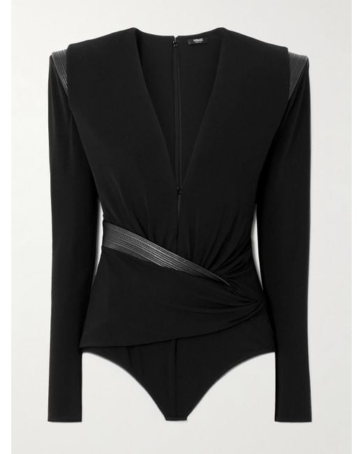 Body Effet Cache-Cœur En Jersey Crêpe À Finitions En Cuir Versace en coloris Black