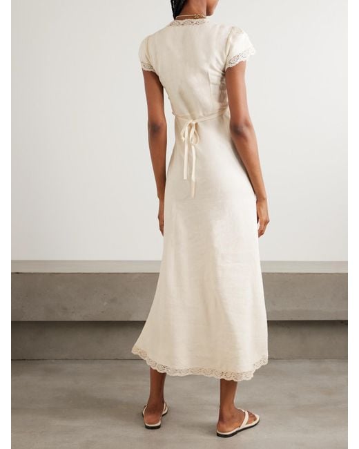 Robe Midi En Lin Mélangé À Finitions En Dentelle Clarice Rixo en coloris White
