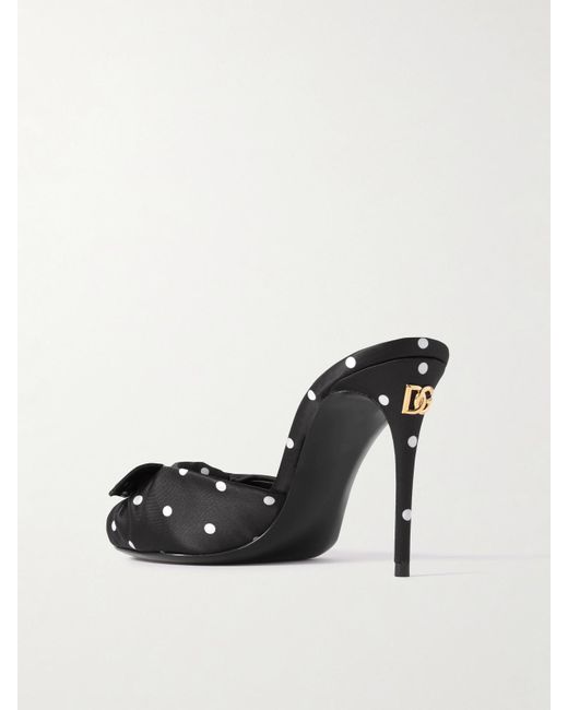 Dolce & Gabbana Black Keira Bow-Embellished Polka-Dot Twill Sandals