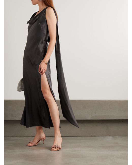 Robe Midi Dos Nu En Satin De Soie À Drapés Acne en coloris Black