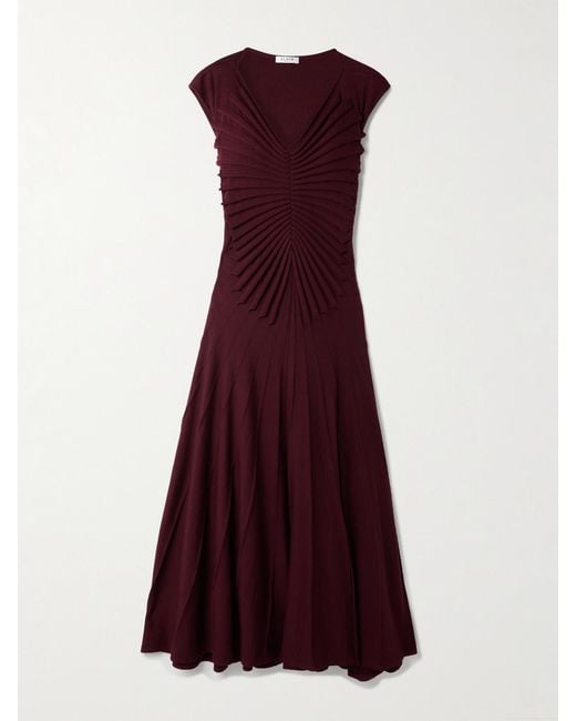 Alaïa Purple Pleated Wool Midi Dress