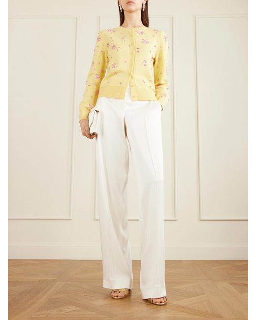 Oscar de la Renta Yellow Crystal-Embellished Wool Cardigan