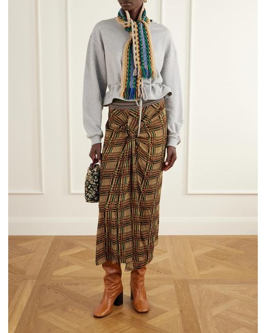 Dries Van Noten Blue Fringed Intrasia-Knit Wool Scarf