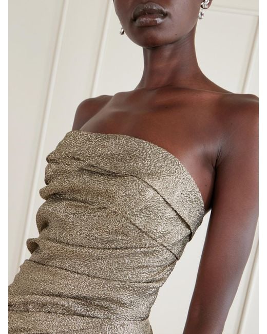 Marmar Halim Natural Off-The-Shoulder Draped Brocade Gown