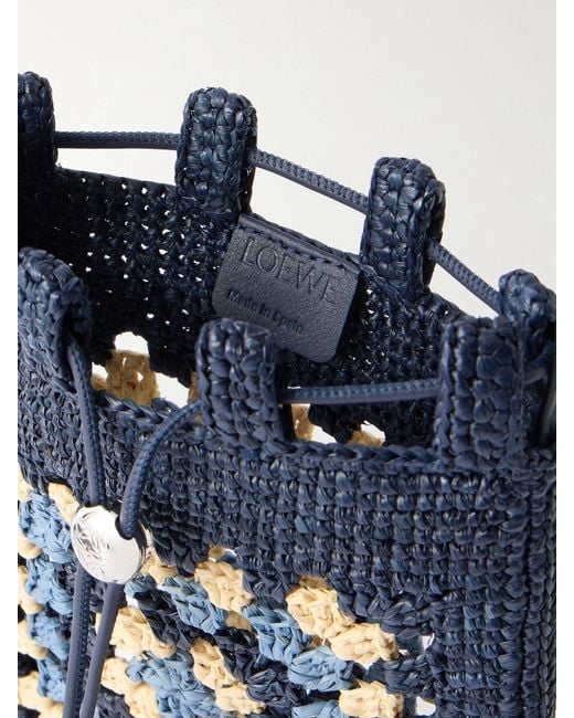 Loewe White Paula's Ibiza Logo-Embroidered Leather-Trimmed Crocheted Raffia Bucket Bag