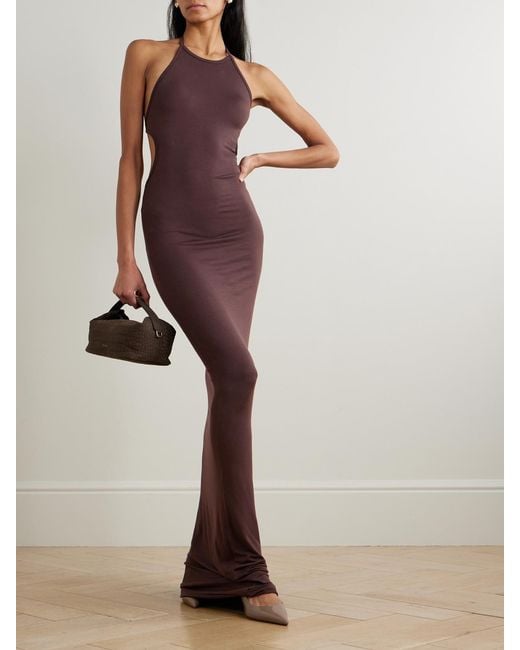 ÉTERNE Purple Vivian Stretch-Modal Jersey Halterneck Maxi Dress