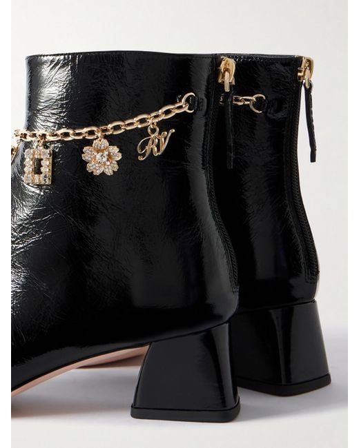 Roger Vivier Black Très Vivier 45 Chain-Embellished Patent-Leather Ankle Boots