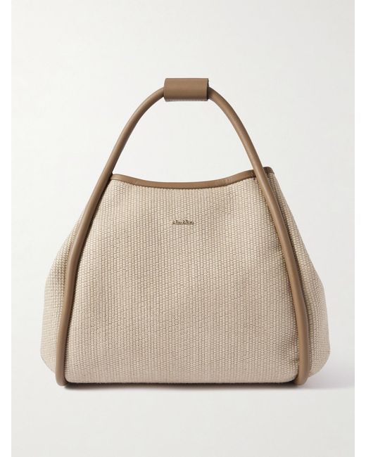 Max Mara Natural Marine Leather-Trimmed Raffia-Like Tote