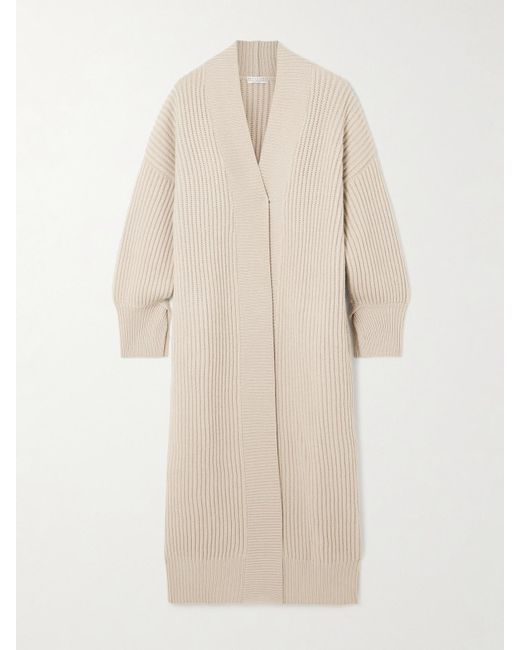 Brunello Cucinelli Natural Ribbed Wool, Cashmere And Silk-Blend Cardigan