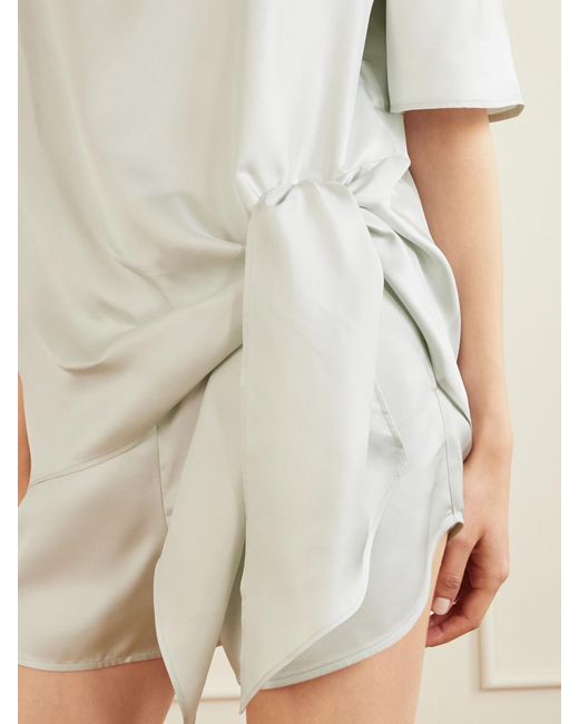 Loulou de Saison White Mano Knotted Silk-Twill Blouse