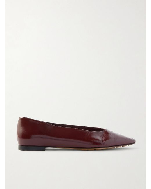 Bottega Veneta Brown Sofia Patent-Leather Point-Toe Ballet Flats